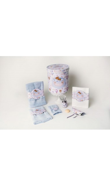 Trusou de botez pentru baieti cu ursuleti si baloane de aer cald, Puf Teddy Bear 18